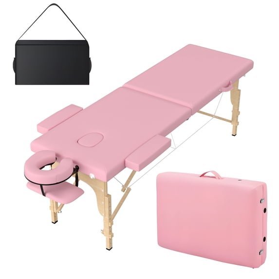 Ktaxon Foldable Massage Table, 24" Wide Spa Bed Portable 2 Fold with Adjustable Height, Black