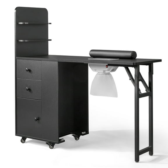 Ktaxon Foldable Nail Desk w/Dust Collector, Manicure Table for Nail Tech, Black