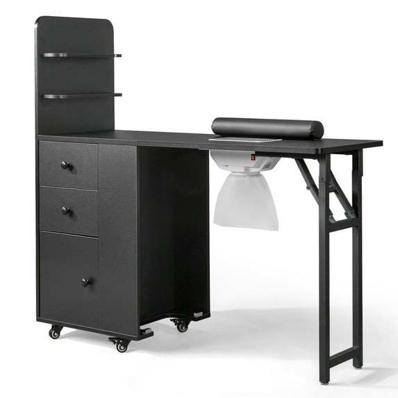 Ktaxon Foldable Nail Desk w/Dust Collector, Manicure Table for Nail Tech, Black