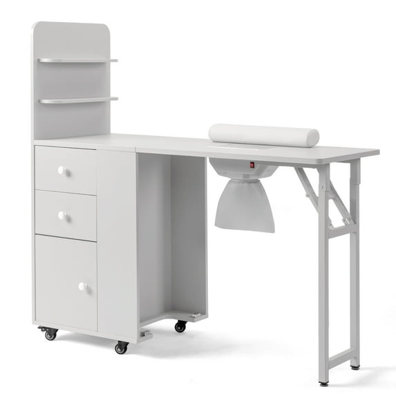 Ktaxon Foldable Nail Desk w/Dust Collector, Manicure Table for Nail Tech, White