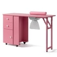 thumbnail image 1 of Ktaxon Foldable Nail Table w/Dust Collector, Lockable Wheels, 2 Drawers, Pink, 1 of 10