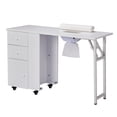 thumbnail image 1 of Ktaxon Foldable Nail Table w/Dust Collector, Lockable Wheels, 2 Drawers, White, 1 of 10