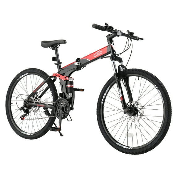Ktaxon Folding 21 Shimano Speed 26" Wheel Riding Mountain Bike, Steel Frame Trail Road Bicycle, for Men and Women, Black, Red