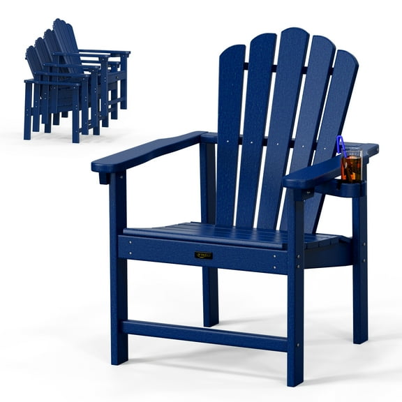Ktaxon Folding Adirondack Chair, Outdoor HDPE Stackable with Cup Holder, Eco-Friendly HDPE Material & 380Lbs Weight Capacity for Patio Outdoor Pool Porch Lawn Fire Pit,  (1Pack, Blue)