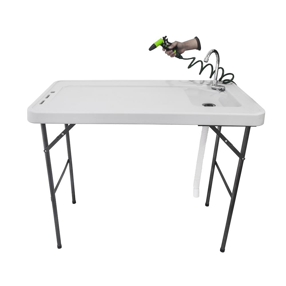 Ktaxon Folding Fish Table, Portable Cleaning Cutting Fillet Table, with Sink, Faucet, Spray Gun