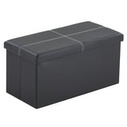 Ktaxon Folding Leather Footstool Cuboid Ottoman Bench Box Seat With Line Storage Black