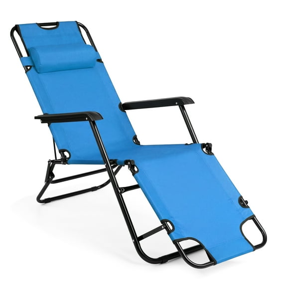 Ktaxon Adjustable 2-in-1 Folding Chaise Lounge Chair - Versatile Tanning Recliner with Removable Pillow for Indoor & Outdoor Use, Blue