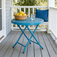 thumbnail image 1 of Ktaxon Folding Side Table, Patio Small End Table with X-Shaped, Outdoor Metal Floral Pattern Table for Balcony  Porch Backyard Deck, Blue, 1 of 9