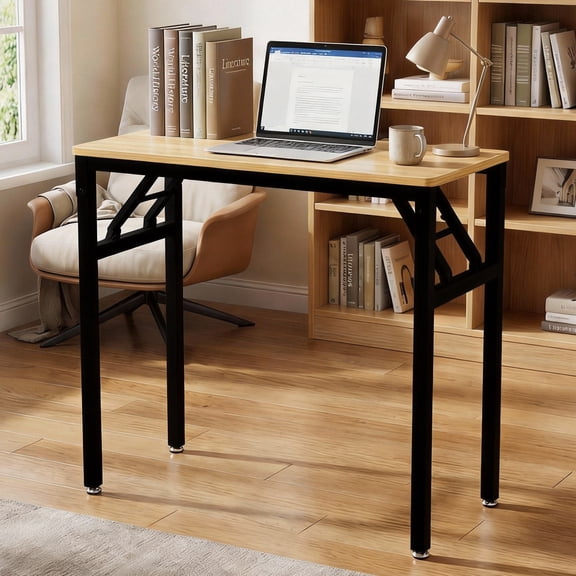Ktaxon Folding Writing Computer Desk Home Office Study PC Writing Table, Oak & Black