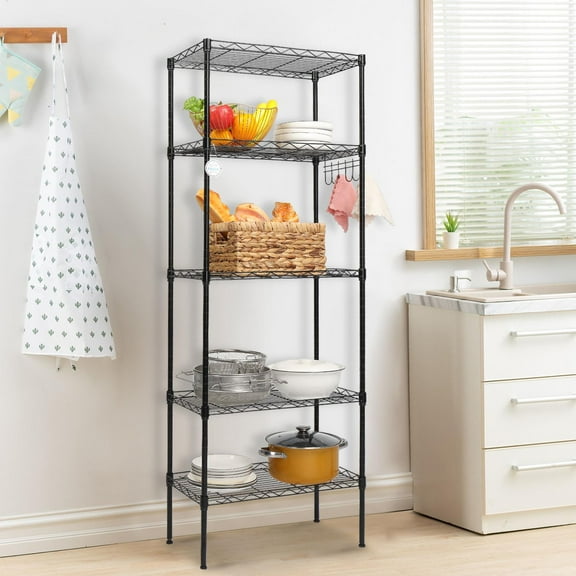 Ktaxon Free-Standing 5-Shelf  Metal Wire Shelving Storage Rack 21''D x 11''W x 59''H, Black