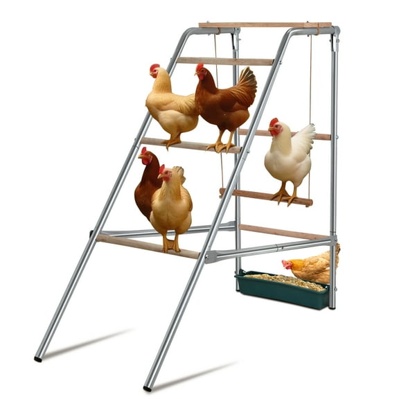 Ktaxon 4-Tier Chicken Roosting Ladder, Galvanized Steel Perch & Swing for Coops, Silver