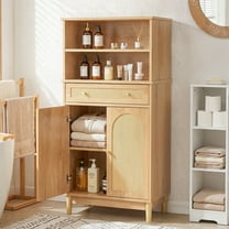 Ktaxon Freestanding Bathroom Floor Cabinet with Large Drawer, 2 Doors & Adjustable Shelves for Kitchen Living Room, Rattan