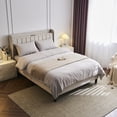 thumbnail image 1 of Ktaxon Full Platform Bed Frame with USB Charging, Upholstered Bed, Wingback Headboard/No Box Spring Required/Wood Slat Support/Easy Assembly/Beige, 1 of 13