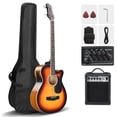 thumbnail image 1 of Ktaxon Full Size Acoustic Electric Bass Guitar Kit, 4 String Electric Bass Guitar with 15W Amp, Bag, Strap, Picks, Strings, Dark Brown, 1 of 9