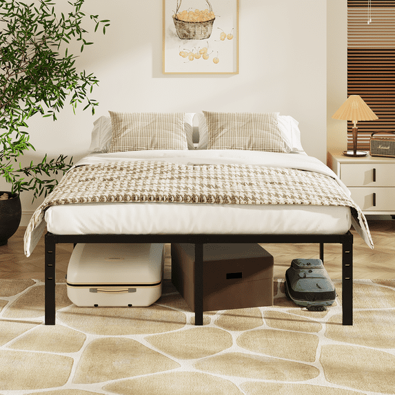 Ktaxon Full Size Bed Frames, 18" Metal Platform Bed, Black