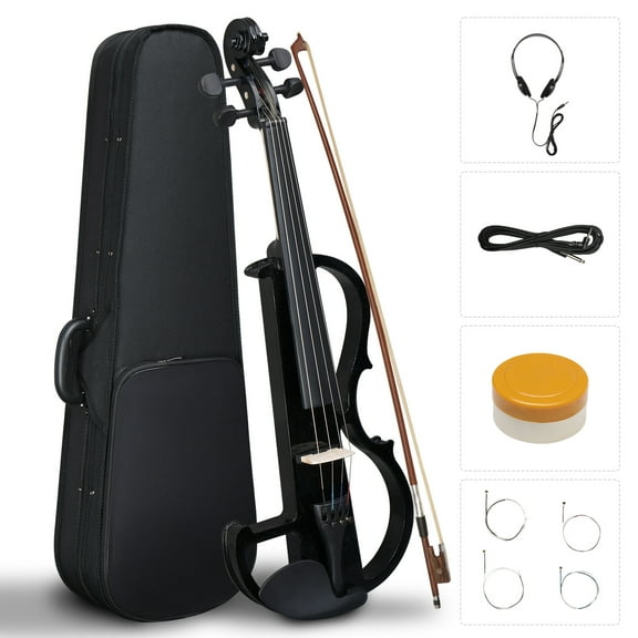 Ktaxon Full Size Electric Violin, 4/4 Acoustic Silent Electric Violin for Beginner Adults Teens with Case, Black