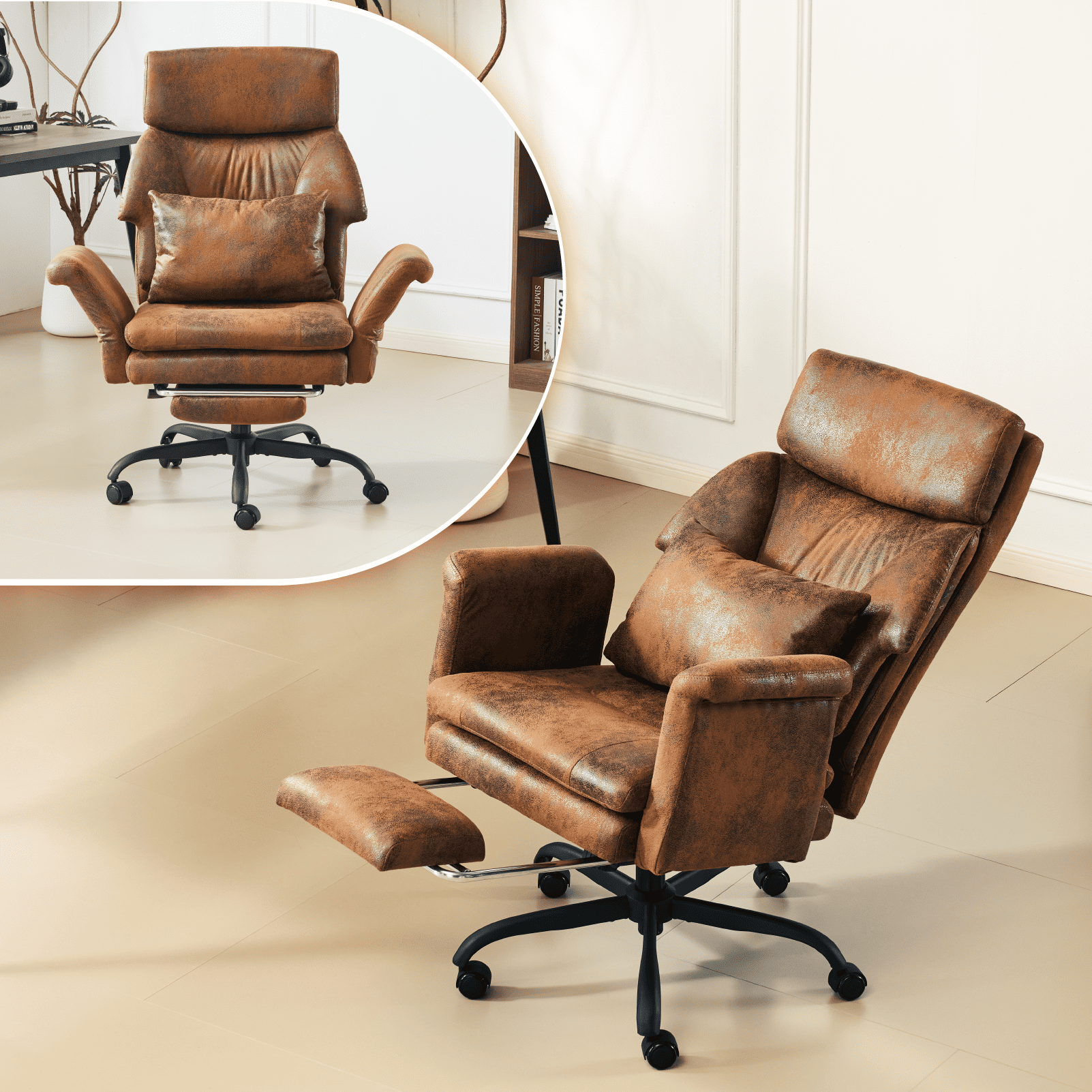 Ktaxon Gaming Chair with Footrest, High Back Bronzing Cloth Office Chair, Adjustable Reclining Desk Chair with Lumbar Support, Swivel Task Seating for Adults Brown