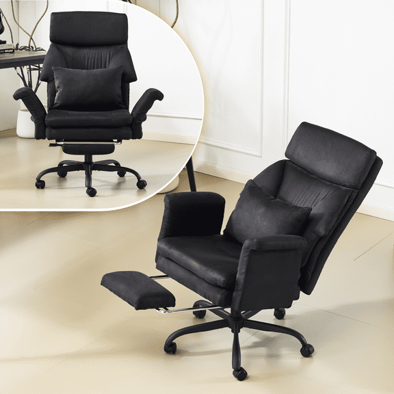 Ktaxon Gaming Chair with Footrest, High Back Faux Suede Office Chair, Adjustable Reclining Desk Chair with Lumbar Support, Swivel Task Seating for Adults Black