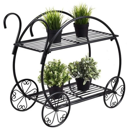 Ktaxon Garden Cart Metal Flower Pot Plant Stand Holder Decor, Black