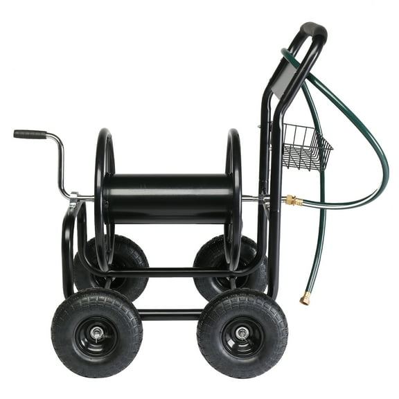 Ktaxon Black & Green Hose Cart, Iron Construction with 4-Wheel Stability & Built-In Garden Hose