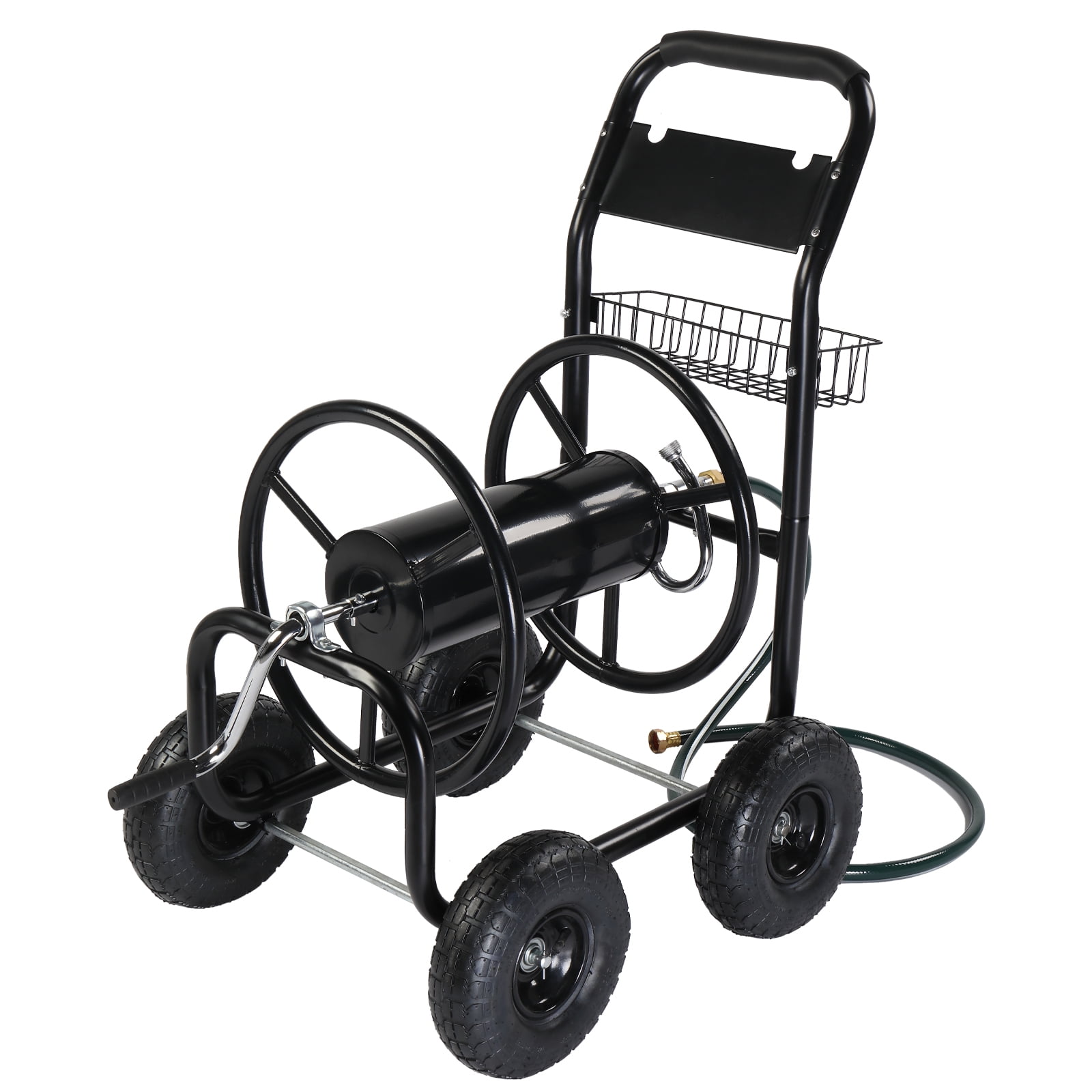 Ktaxon Garden hose cart Iron Four-Wheel Pipe Truck Dark Black 