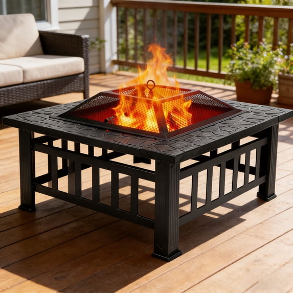 Ktaxon Gardens 32" Outdoor Metal Firepit Backyard Patio Garden Square Stove Fire Pit