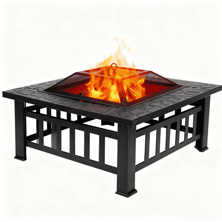 Ktaxon Gardens 32" Outdoor Metal Firepit Backyard Patio Garden Square Stove Fire Pit