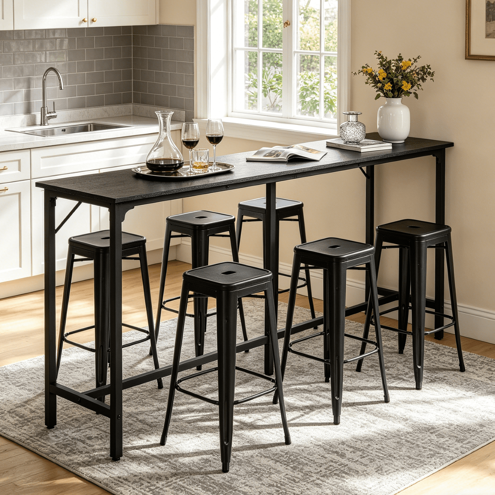 Ktaxon Modern Pub Dining Table for 6~8 People, 71" Long Bar Table Rectangle for Home, Black (Only Table)