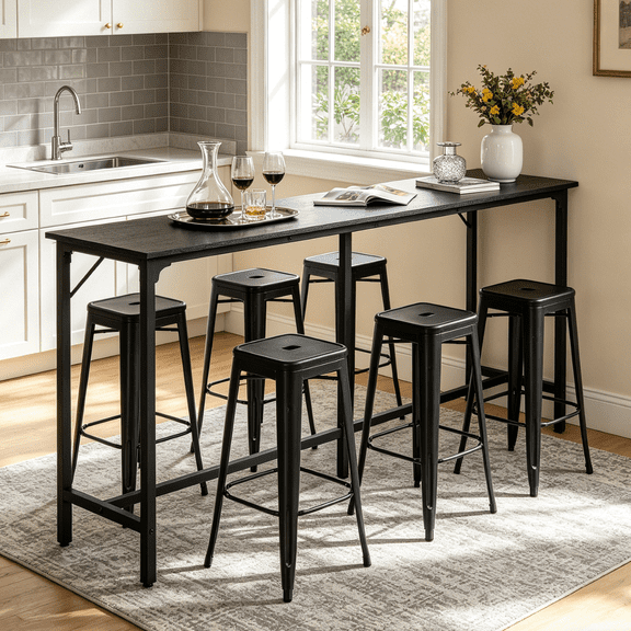 Ktaxon Modern Pub Dining Table for 6~8 People, 71" Long Bar Table Rectangle for Home, Black (Only Table)
