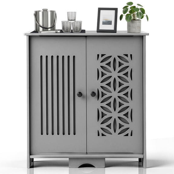 Ktaxon Gray PVC Outdoor Storage Cabinet, Weatherproof Patio Organizer with Decorative Doors for Garden Tools