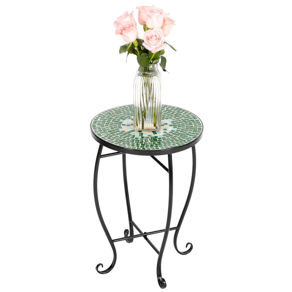 Ktaxon Green Flower Mosaic Wrought Iron Outdoor Accent Table