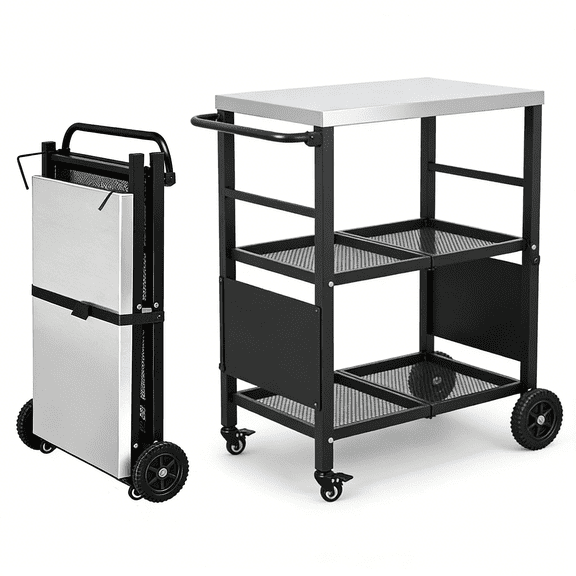 Ktaxon Foldable Rolling Dining Table with Stainless Steel Top,Indoor and Outdoor Pizza Oven Table