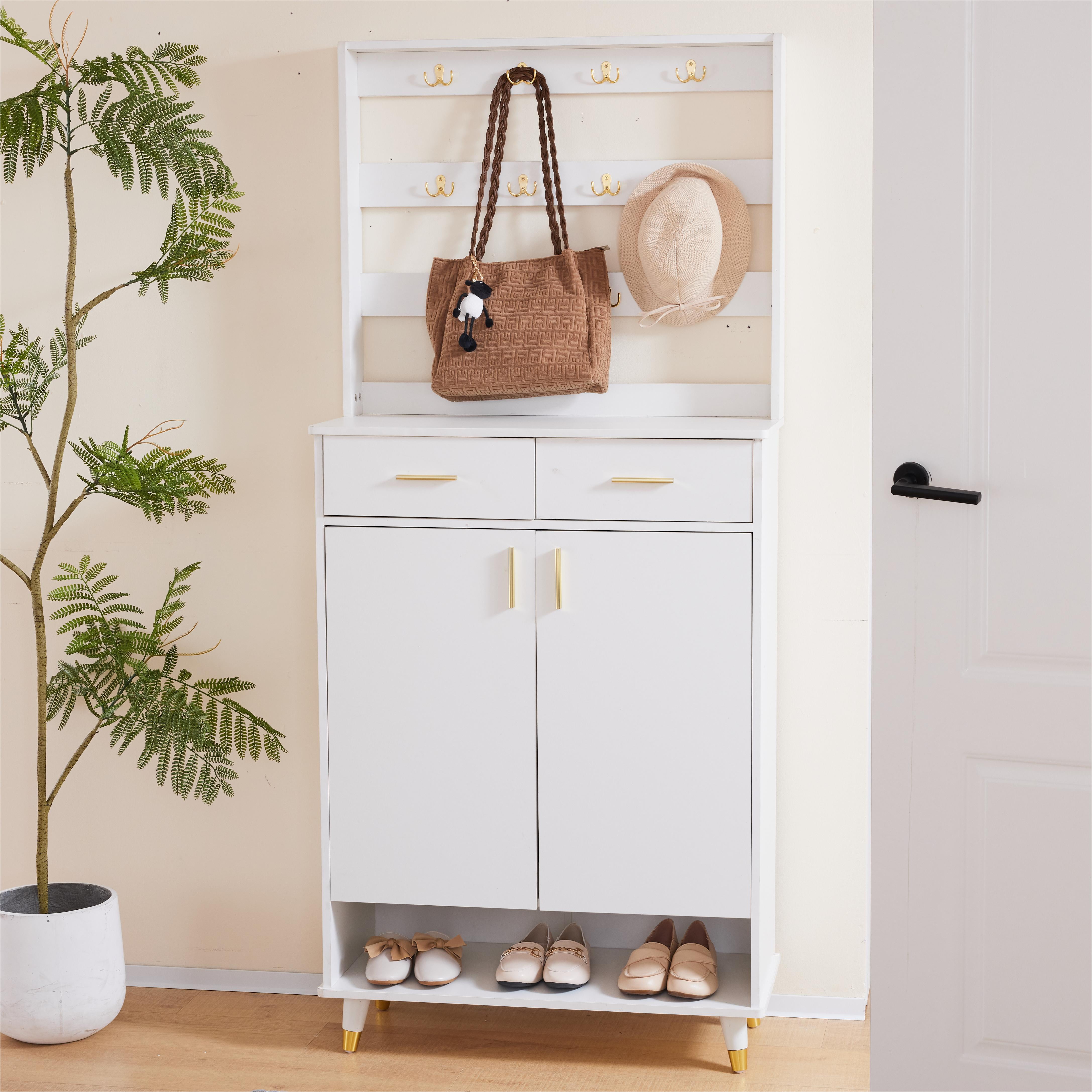 Ktaxon Shoe Cabinet with Clothes Coat Rack Wardrobe for Hall White Walmart
