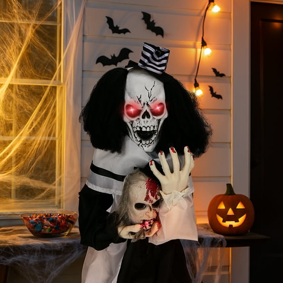 Ktaxon Halloween Clown Animated Animatronic Decoration Squatting Clown w/ Pre-Recorded Screaming for Patio Corners,Aisles,Behind doors,Desktop