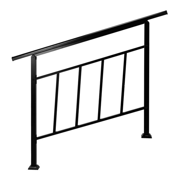 Ktaxon 3-Step Stair Handrail - Universal Outdoor Railing for 1-3 Steps, Wrought Iron, Matte Black