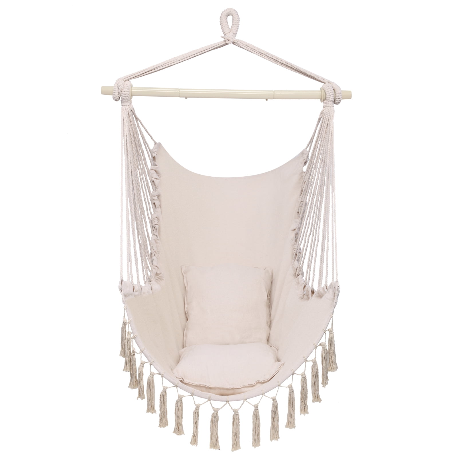 Ktaxon Hanging Hammock Chair with 2 Cushions, Anti-Slip Spreader Bar for Indoor & Outdoor, Beige