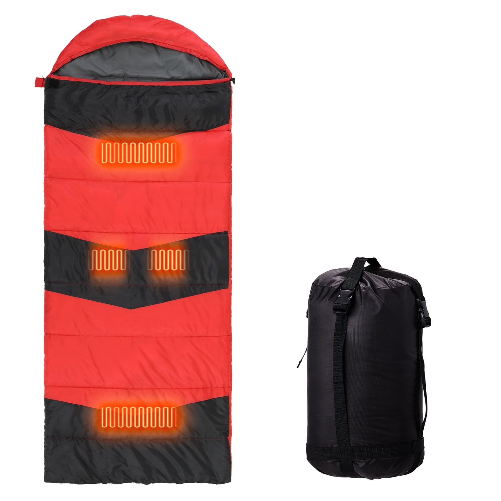 Ktaxon Heated Sleeping Bag,  Rectangular Lightweight Sleeping Bag with USB Powered Heating Pads for 14-50 °F, Compact Envelope Sleeping Bag for Camping Picnic Hiking, Red