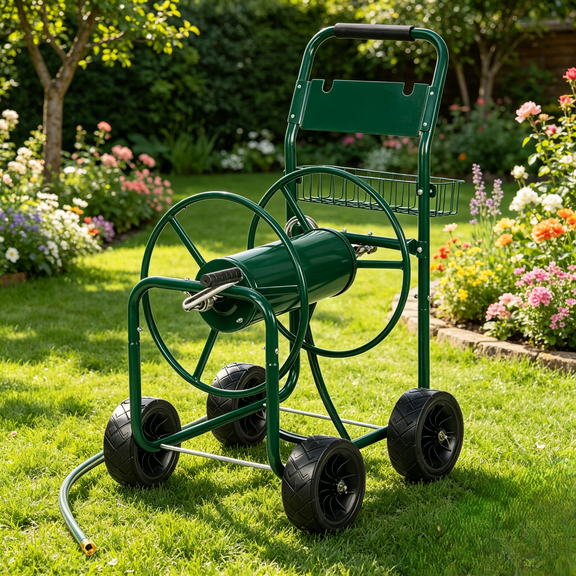 Ktaxon Heavy Duty 7.5in Steel Hose Reel Cart for Garden Outdoor Use, Large Capacity, Green