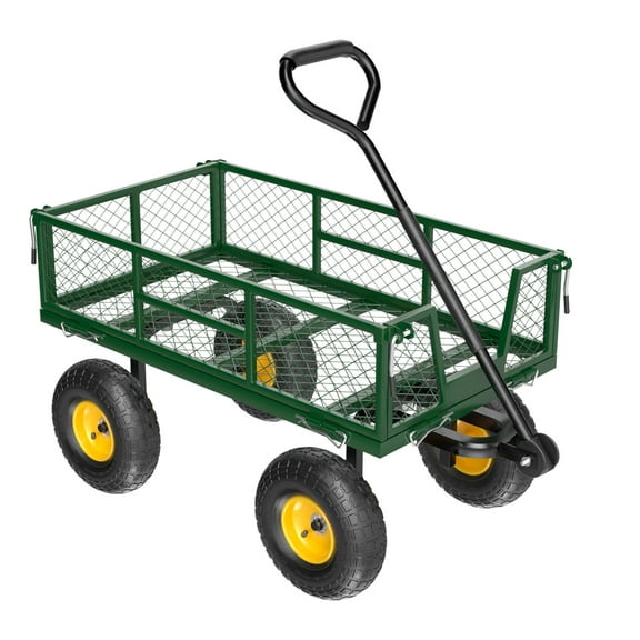Ktaxon Heavy Duty 880lbs Steel Garden Cart, Foldable Utility Wagon with Long Handle, Green