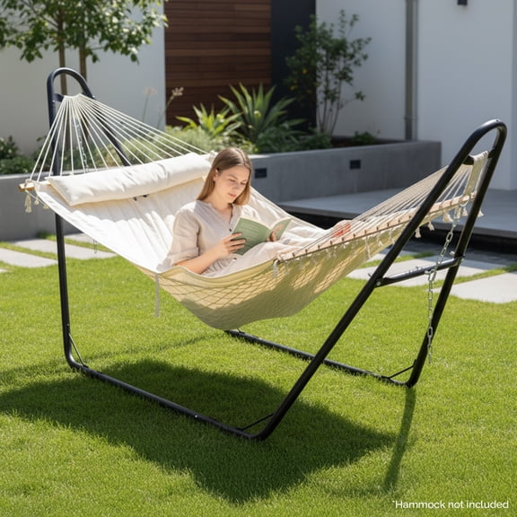 Ktaxon Heavy Duty Double Bar Hammock Stand, 10.3ft Length Matte Black Finish Supports 440lbs