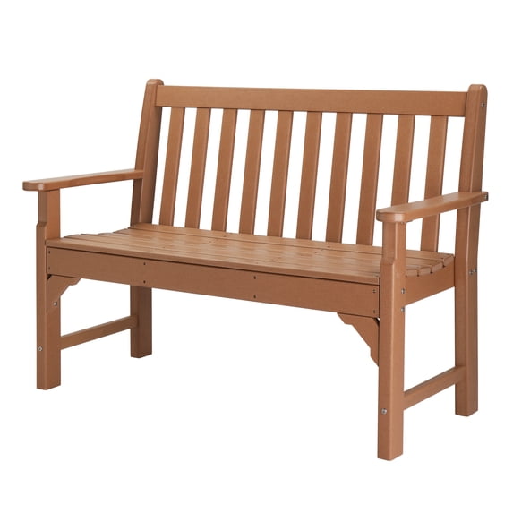 Ktaxon Outdoor Bench for 2-Person, All-Weather HDPE Park Bench, 800Lbs Heavy Duty Comfortable Patio Seating for Porch Park Garden Deck, Teak Color