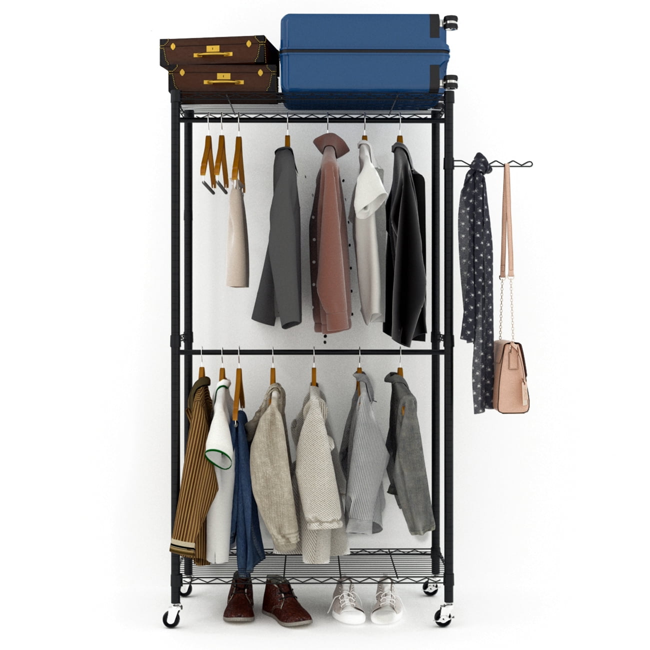 Closet with Wheels - Closet Organizer with Rod and Adjustable Shelf