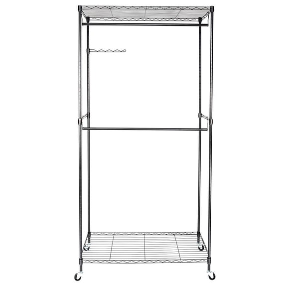Ktaxon Heavy Duty Rolling Garment Rack Portable Double Hanging Rod Clothing Rack with Adjustable Shelves 2-Tier Closet Storage Organizer Unit Silver