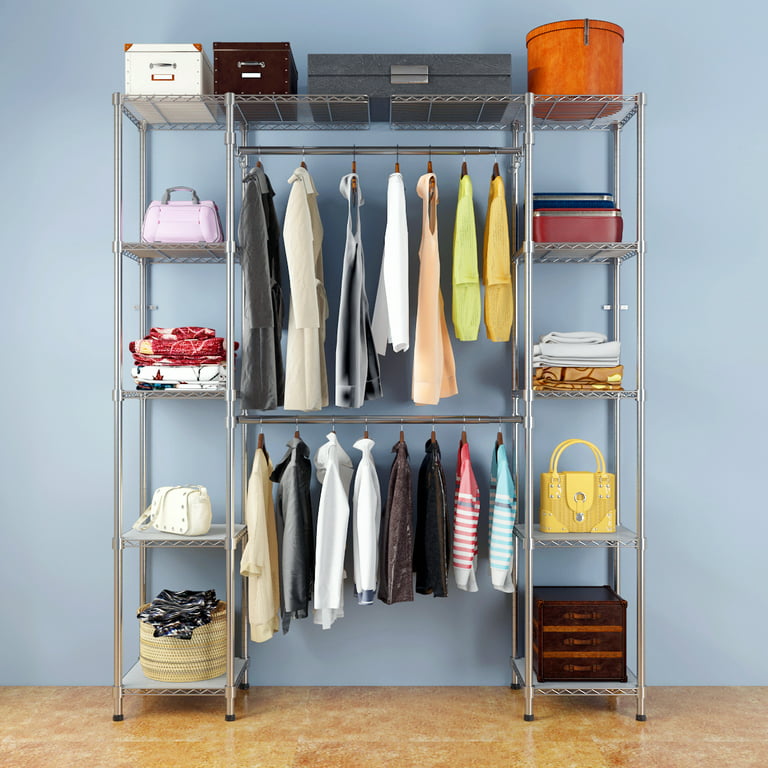 Hanging Closet Organizer, Adjustable Height Clothes Stand Rack