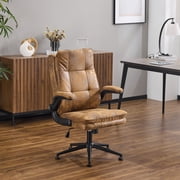 Ktaxon High Back Office Chair, Rocking Desk Chair with Flip-Up Armrests, Adjustable Height, 360-Degree Swivel & Wheels, Bronzing Cloth Fabric, Brown