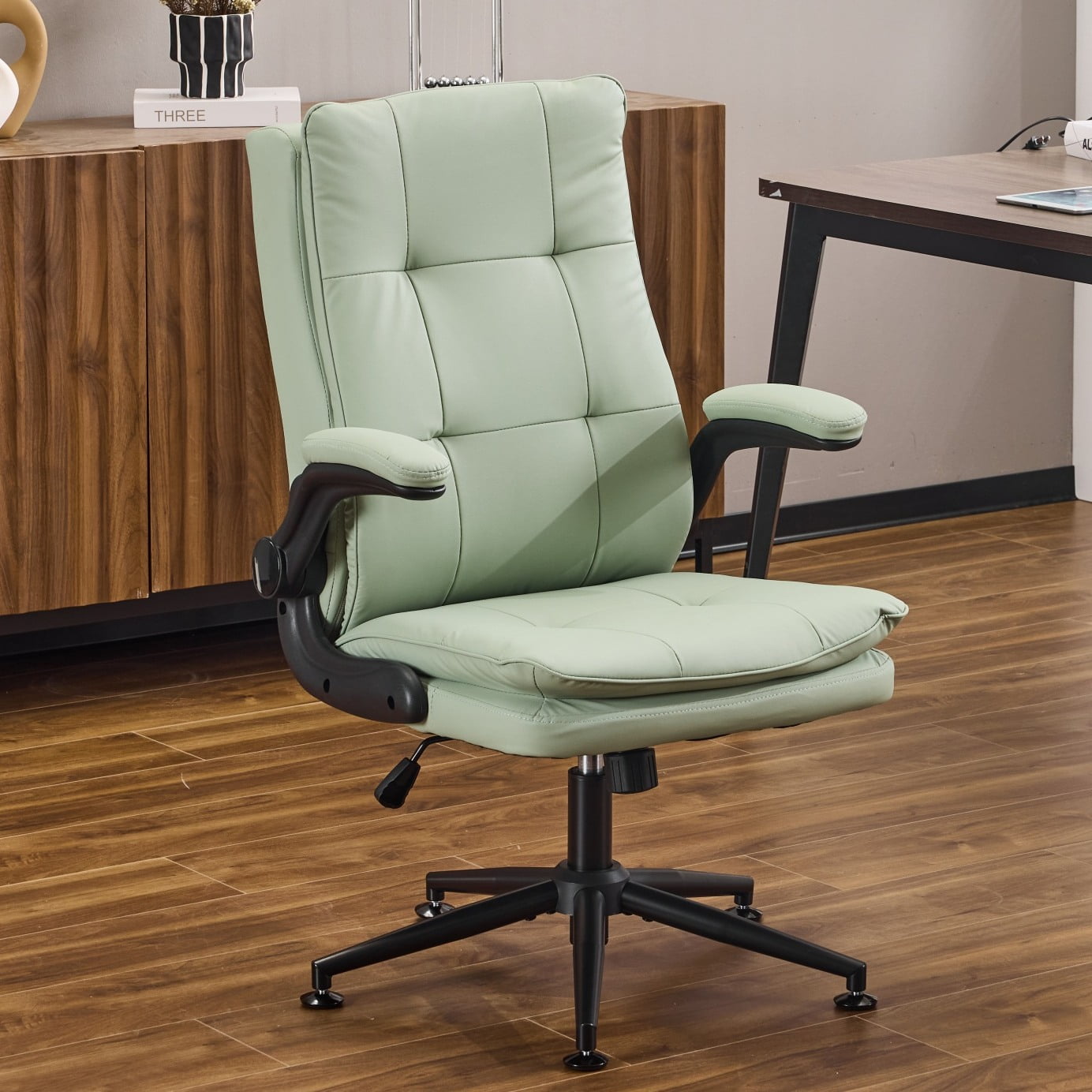 Ktaxon High Back Office Chair – Swivel Desk Chair with Wheels, Adjustable Height & Flip-Up Armrests, Cat Scratch Resistant Fabric Light Green