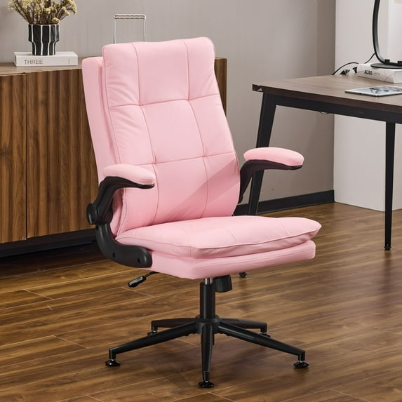 Ktaxon High Back Office Chair – Swivel Desk Chair with Wheels, Adjustable Height & Flip-Up Armrests, Cat Scratch Resistant Fabric Pink