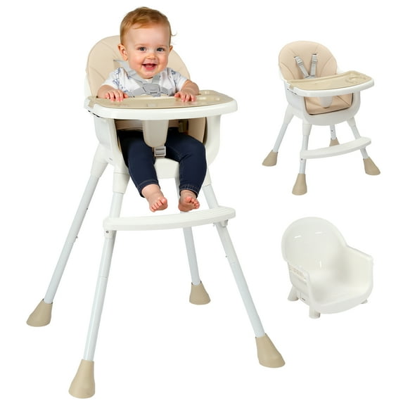 Ktaxon Baby High Chair, Convertible 3 in 1 High Chairs for Babies and Toddlers, Baby Highchair with 5-Point Safety Harness, Adjustable Dining Tray, Beige