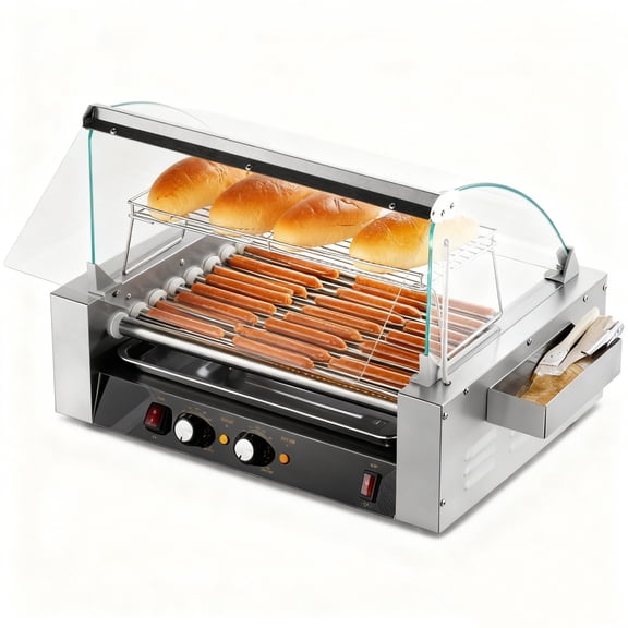 Ktaxon Hot Dog Roller 1350W, 9 Rollers 24 Hot Dog Grill Machine w/Removable Shelf & Drip Tray