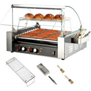 Ktaxon Hot Dog Roller Warmer 2000W, 11 Rollers 30 Hot Dog Roller Grill Cooker Machine w/Bun Warmer, Cover, Dual Temp Control, LED Light, Removable Shelf & Drip Tray for Party Home Commercial